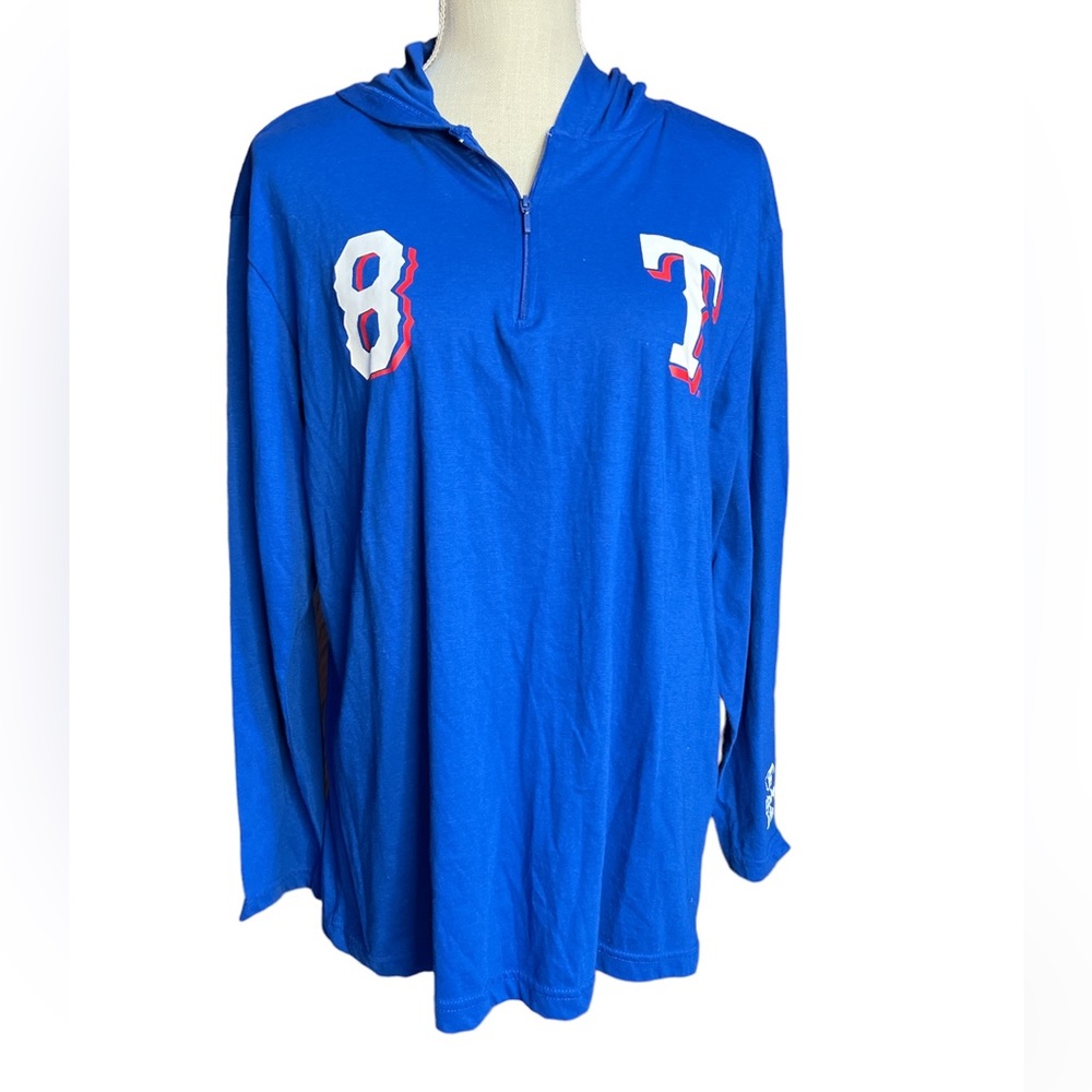 Texas Rangers #8 Chris Woodward Hooded Long Sleeve Blue Shirt